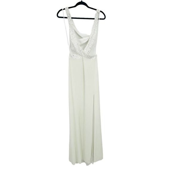 Mac Duggal Floral Sequined Criss Cross Bodice Gown White Size 4 NWOT - Picture 3 of 11